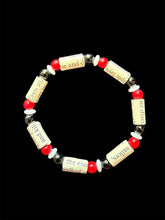 Load image into Gallery viewer, Book Bracelet with Paper Beads, Red, White, Black