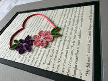 Load image into Gallery viewer, Quilled Heart Wall Art: Red, Pink & Purple Flowers on Book Page