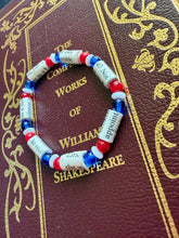 Load image into Gallery viewer, Book Bracelet with Paper Beads, Red, White, Blue
