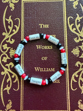 Load image into Gallery viewer, Book Bracelet with Paper Beads, Red, White, Black

