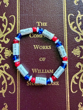 Load image into Gallery viewer, Book Bracelet with Paper Beads, Red, White, Blue
