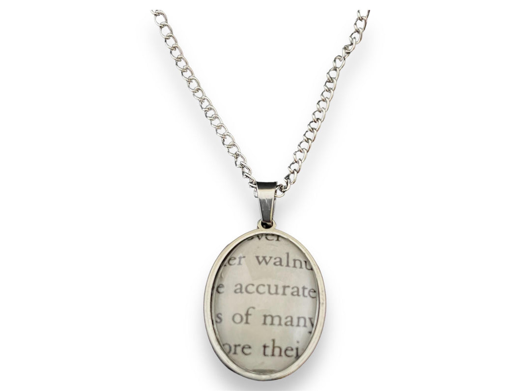 Book Page Necklace - 30 inch chain, Stainless Steel